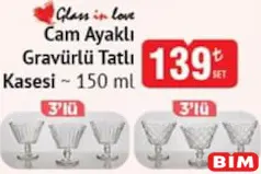 GLASS İN LOVE CAM AYAKLI GRAVÜRLÜ TATLI KASESİ 150 ML 3'LÜ fiyat ve kampanya bilgisi